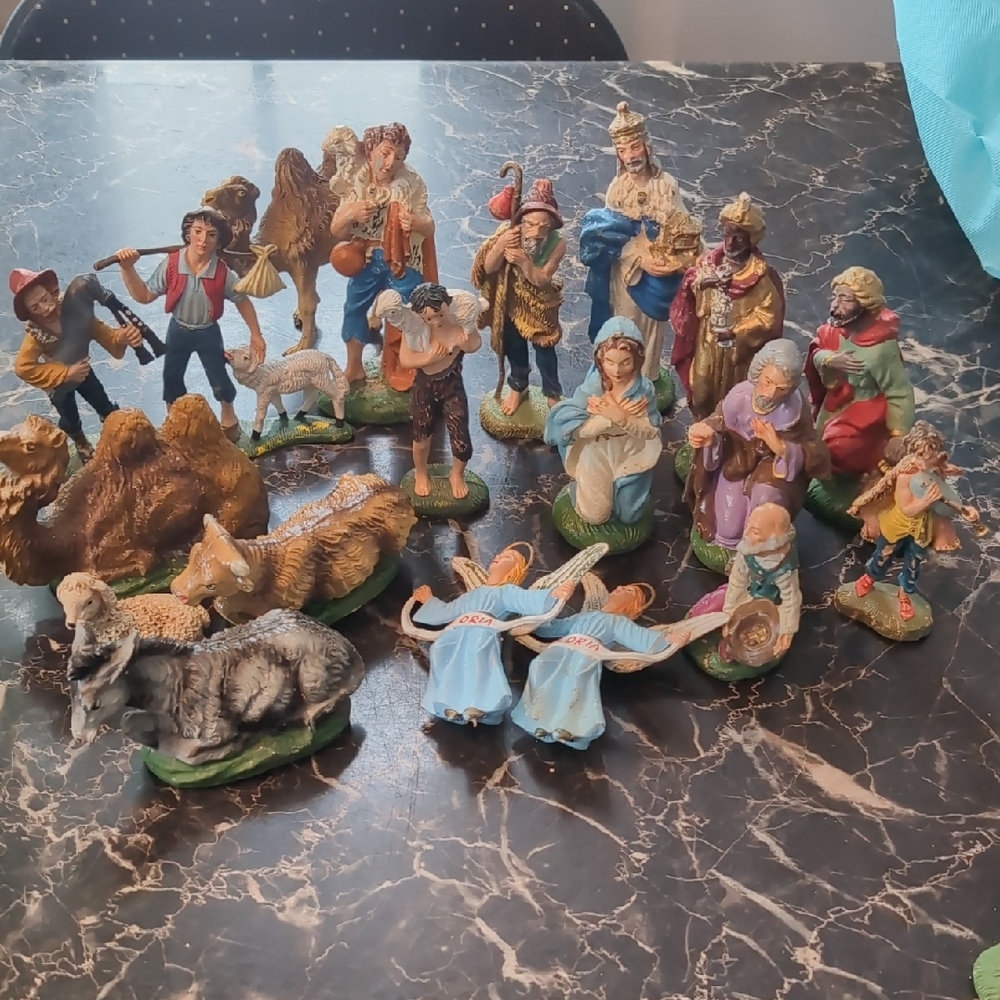 Hand-Painted Holiday Nativity Figurine Set Rare Fonatanini Christmas Decoration